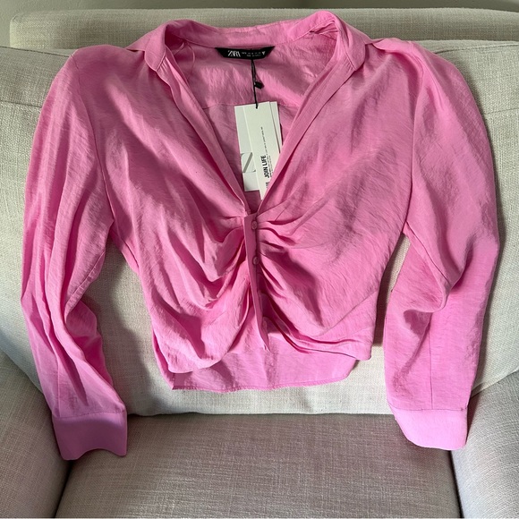 NWT Zara Ruched Button Down Shirt - Picture 9 of 10